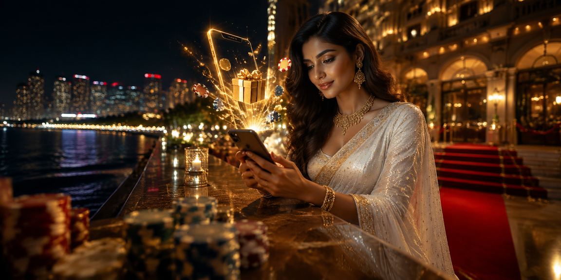 Indian woman using casino app on mobile device